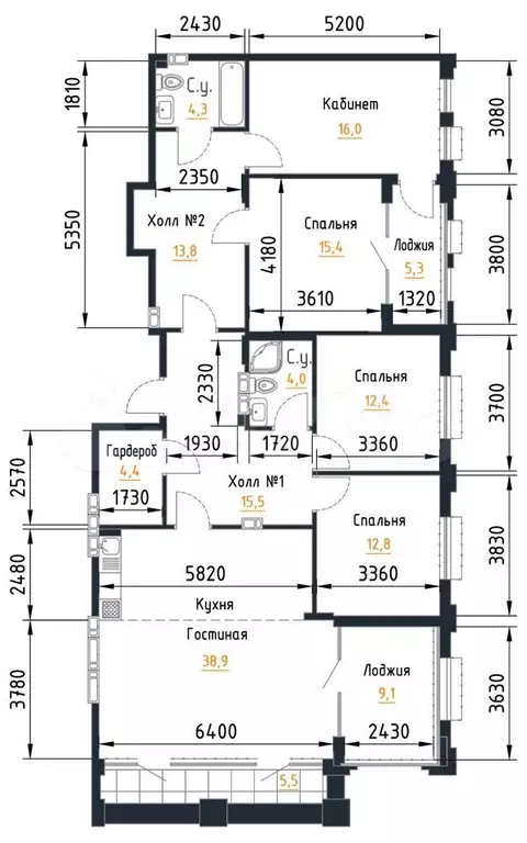 4-к. квартира, 144 м, 8/9 эт. - Фото 1