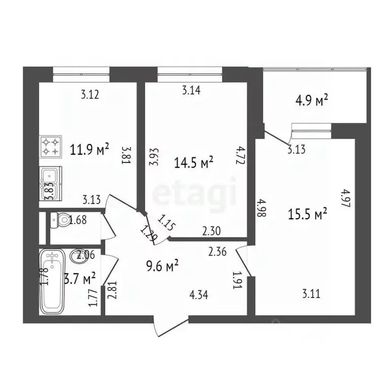 2-к кв. Санкт-Петербург ул. Парфеновская, 17 (56.8 м) - Фото 1