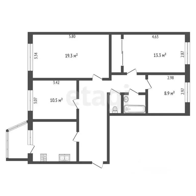 4-к кв. Ханты-Мансийский АО, Сургут просп. Мира, 13 (85.5 м) - Фото 1