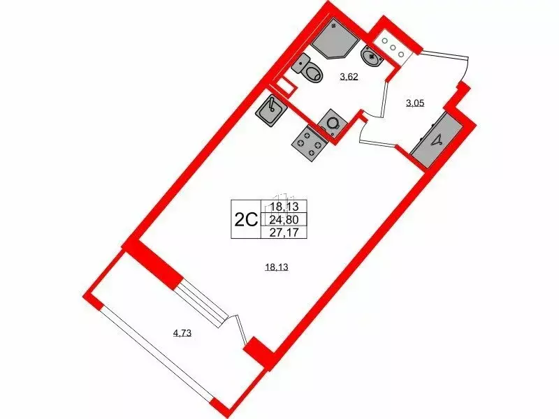 Квартира-студия: Санкт-Петербург, Октябрьская набережная (24.8 м) - Фото 0