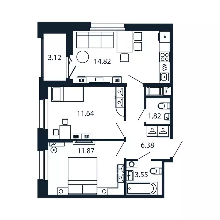 2-комнатная квартира: Новоселье, Центральная улица, 30к1 (49.5 м) - Фото 1