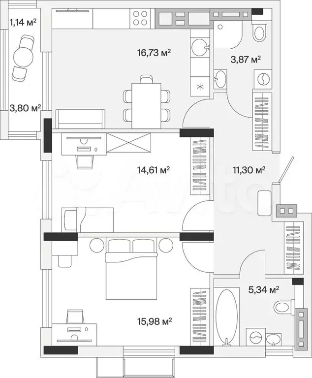 2-к. квартира, 69,1 м, 6/7 эт. - Фото 1