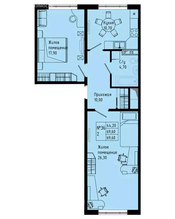 2-комнатная квартира: Коммунар, Железнодорожная улица, 41к2 (69.6 м) - Фото 1