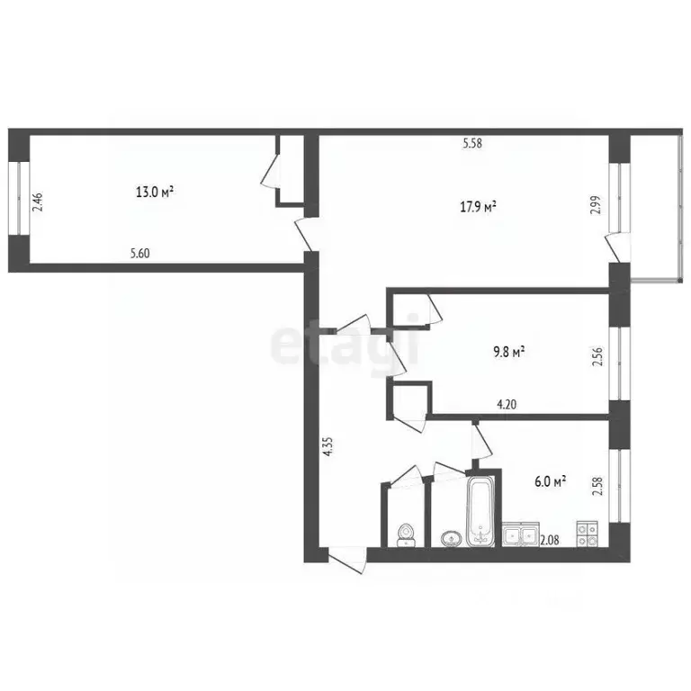 3-к кв. Тюменская область, Тюмень ул. 50 лет ВЛКСМ, 89 (58.5 м) - Фото 1