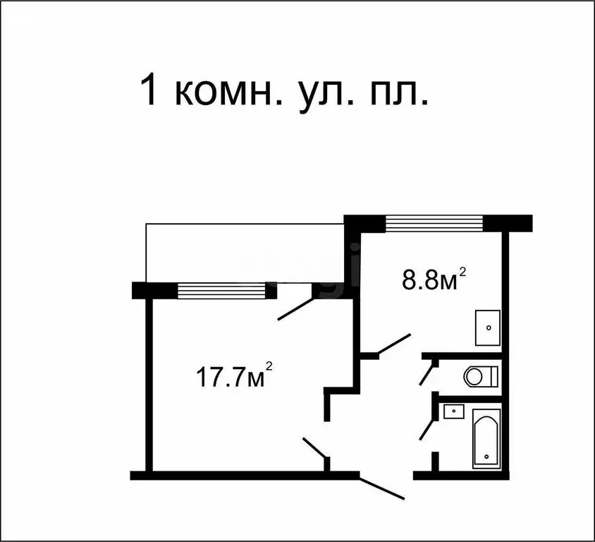 1-комнатная квартира: Куса, улица Розы Люксембург, 43 (32.5 м) - Фото 1