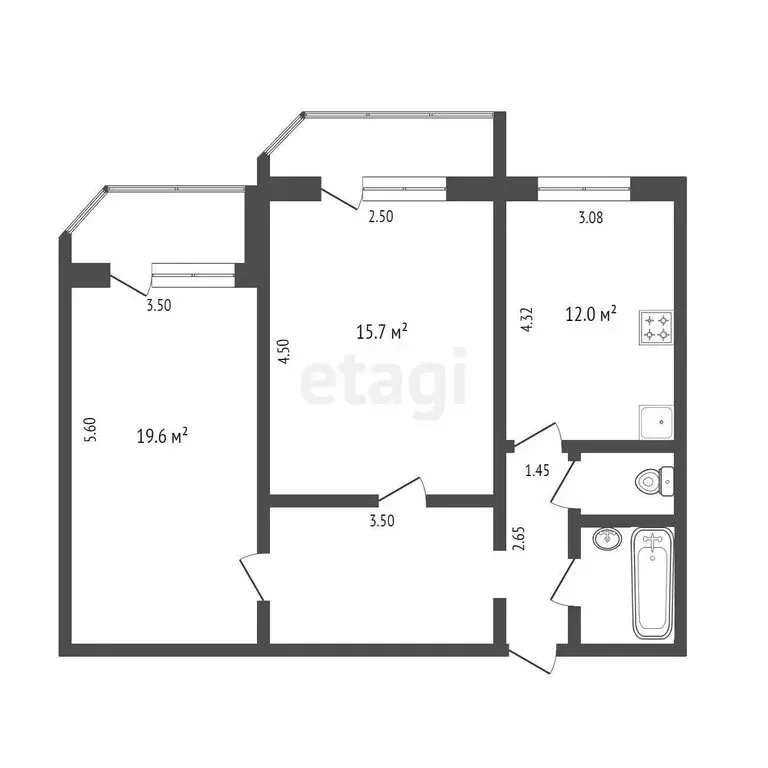 2-комнатная квартира: Тюмень, улица Монтажников, 19 (66.4 м) - Фото 0