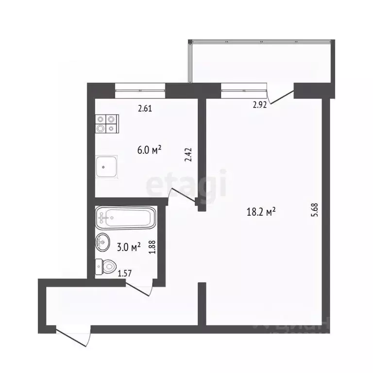 1-к кв. Тюменская область, Тюмень ул. Бирюзова, 10 (32.5 м) - Фото 2