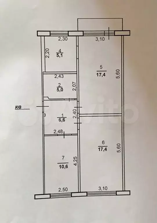 3-к. квартира, 62,1 м, 5/5 эт. - Фото 0