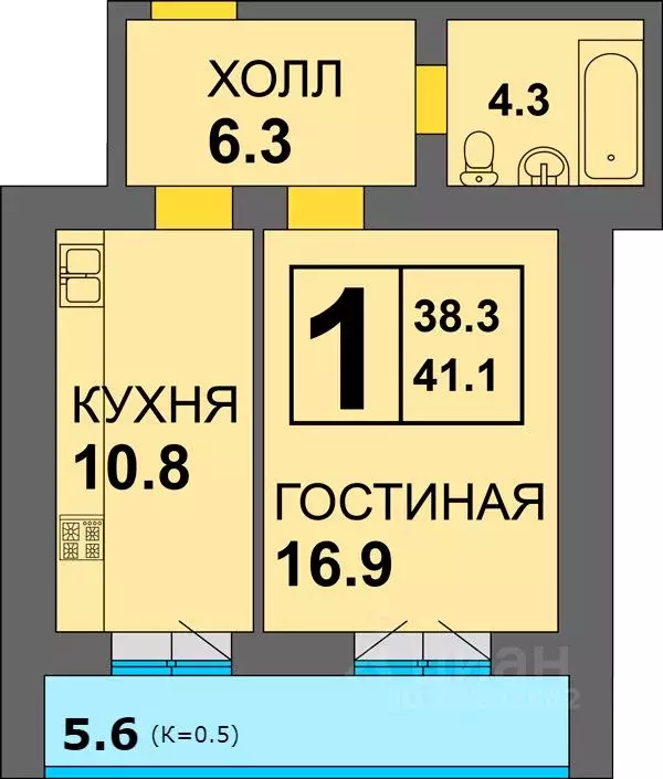 1-к кв. Калининградская область, Калининград ул. Старшины Дадаева, 71 ... - Фото 0