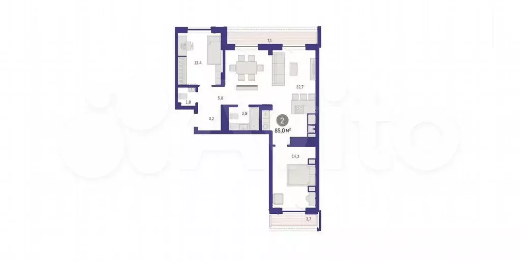 2-к. квартира, 85 м, 8/9 эт. - Фото 1