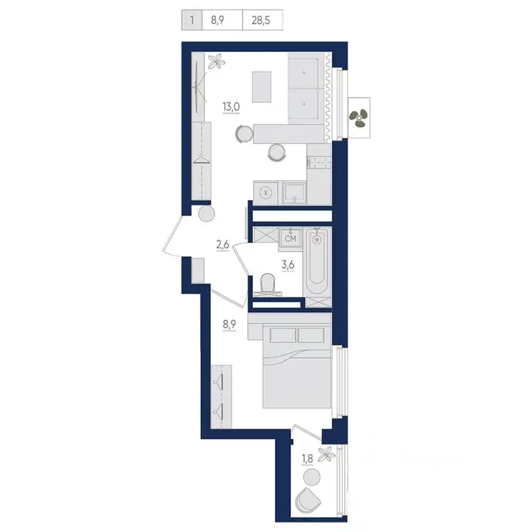1-к кв. Башкортостан, Уфа ул. Евгения Столярова, 13 (28.5 м) - Фото 1