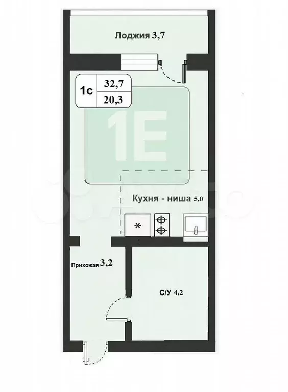 Квартира-студия, 32,7 м, 1/10 эт. - Фото 0