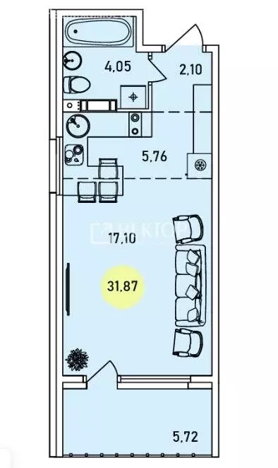 Квартира-студия: Ярославль, район Дядьково, 2-й микрорайон (31.87 м) - Фото 2