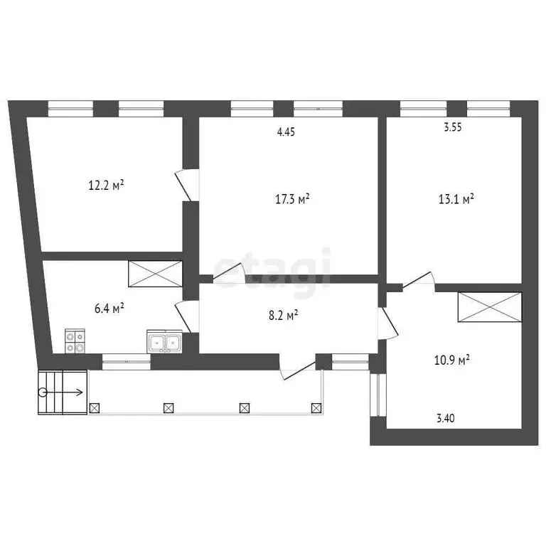4-комнатная квартира: Бахчисарай, Севастопольская улица, 89 (68.4 м) - Фото 0