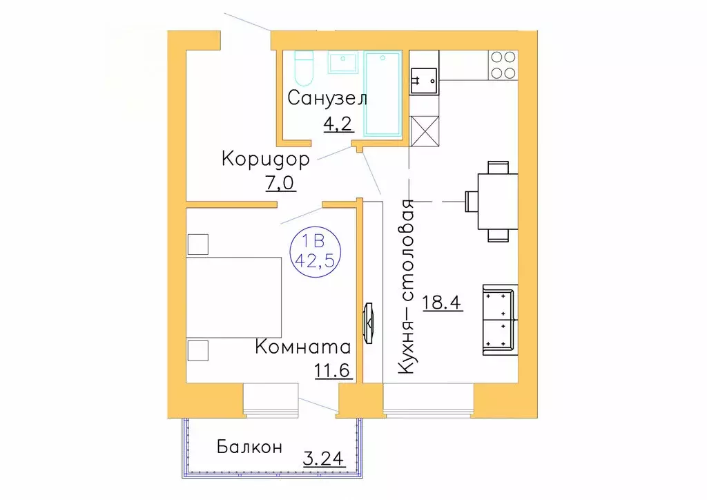 1-комнатная квартира: Московский, Новая улица, 15 (42.5 м) - Фото 1