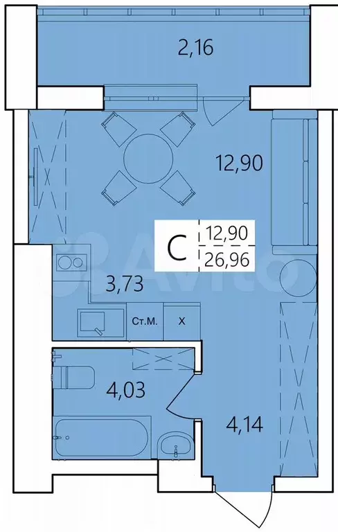 Квартира-студия, 27 м, 11/25 эт. - Фото 0