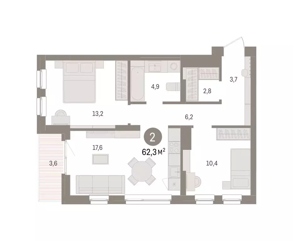 2-комнатная квартира: Челябинская область, Сосновский муниципальный ... - Фото 2