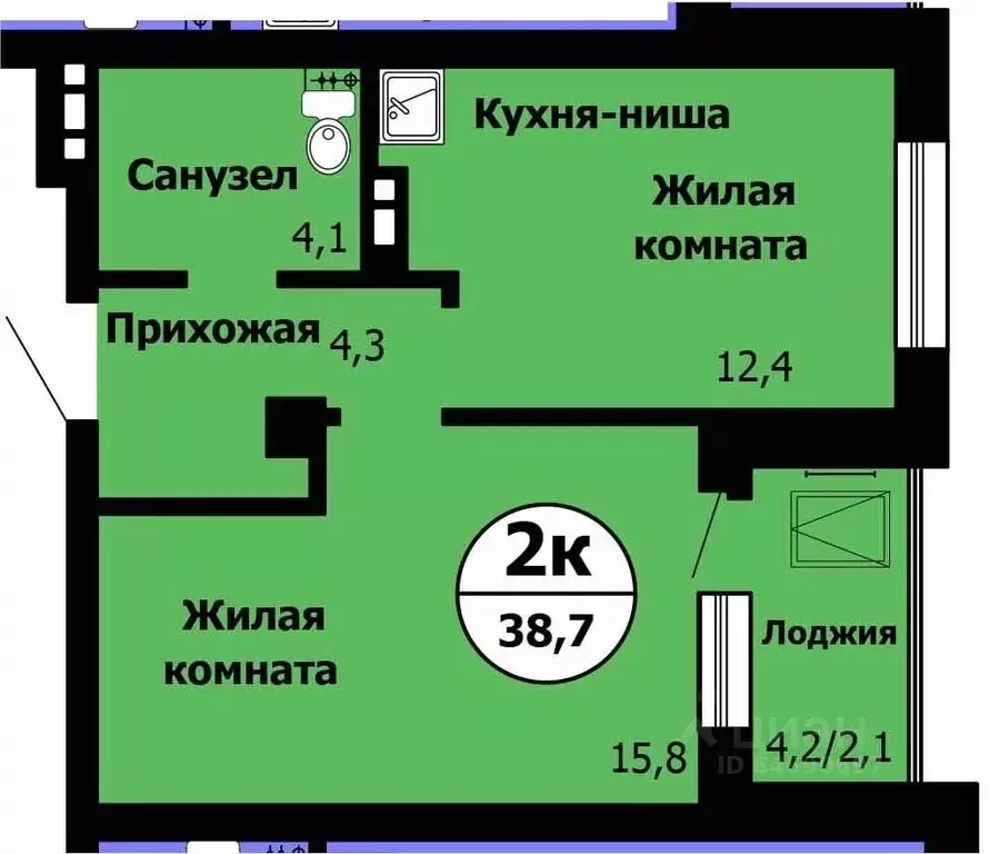 2-к кв. Красноярский край, Красноярск Лесопарковая ул., 43к2 (38.4 м) - Фото 1