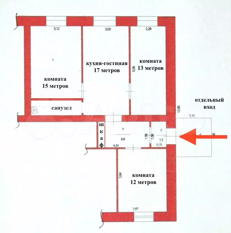 3-к. квартира, 66,3 м, 1/2 эт. - Фото 0