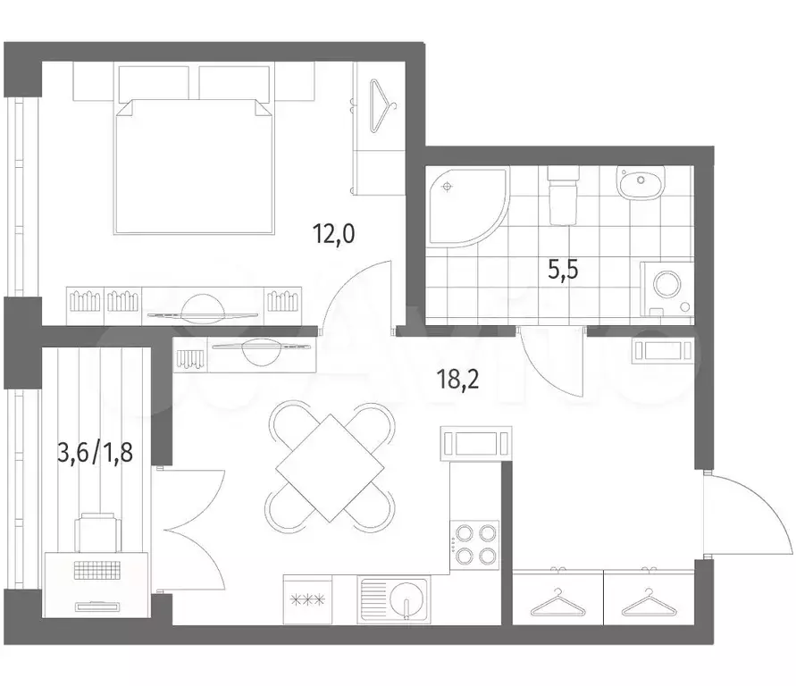 1-к. квартира, 37,5 м, 5/9 эт. - Фото 0