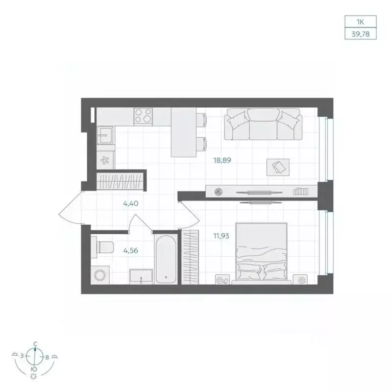 1-к кв. Челябинская область, Челябинск Каслинская ул., 62к1 (39.78 м) - Фото 1