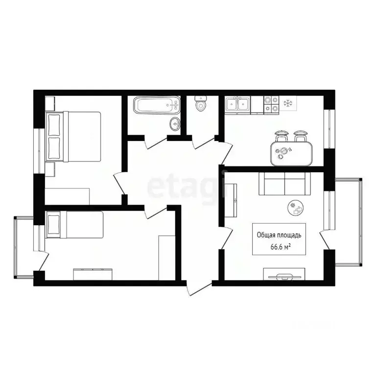 3-к кв. Новосибирская область, Новосибирск Киевская ул., 18/1 (66.6 м) - Фото 2