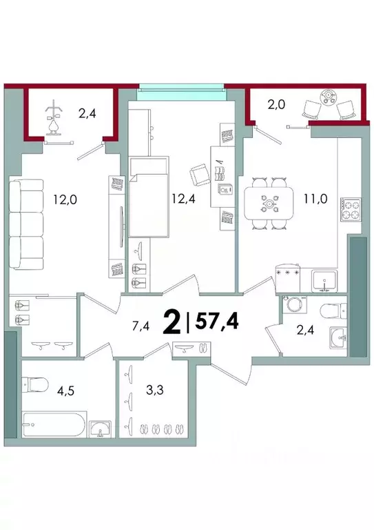 2-к кв. Тверская область, Тверь ул. С.Я. Лемешева, 6 (57.4 м) - Фото 0