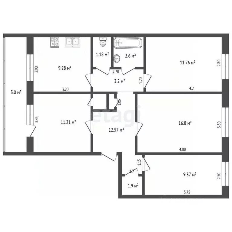 4-к кв. Мордовия, Саранск ул. Фридриха Энгельса, 21 (77.6 м) - Фото 2