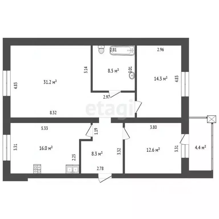 3-к кв. Тюменская область, Тюмень Заречный проезд, 6к2 (90.9 м) - Фото 1