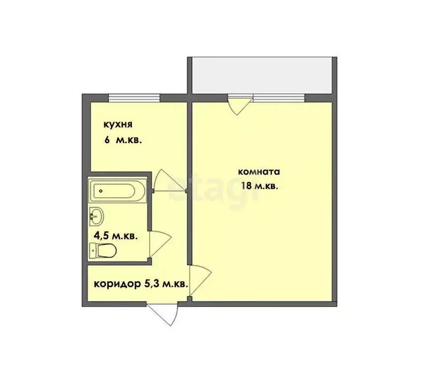 1-комнатная квартира: Калининград, Киевская улица, 36 (33 м) - Фото 1