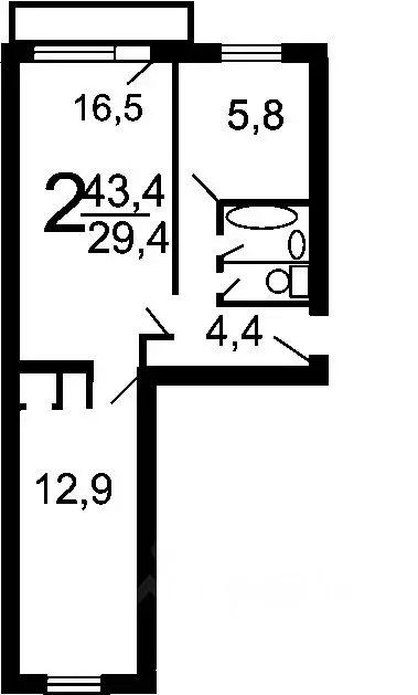 2-к кв. Челябинская область, Челябинск ул. Комаровского, 13 (45.9 м) - Фото 1