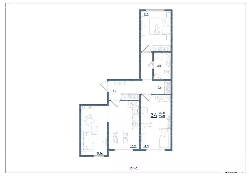3-комнатная квартира: Ярославль, Дядьковская улица, 16А (65.1 м) - Фото 2