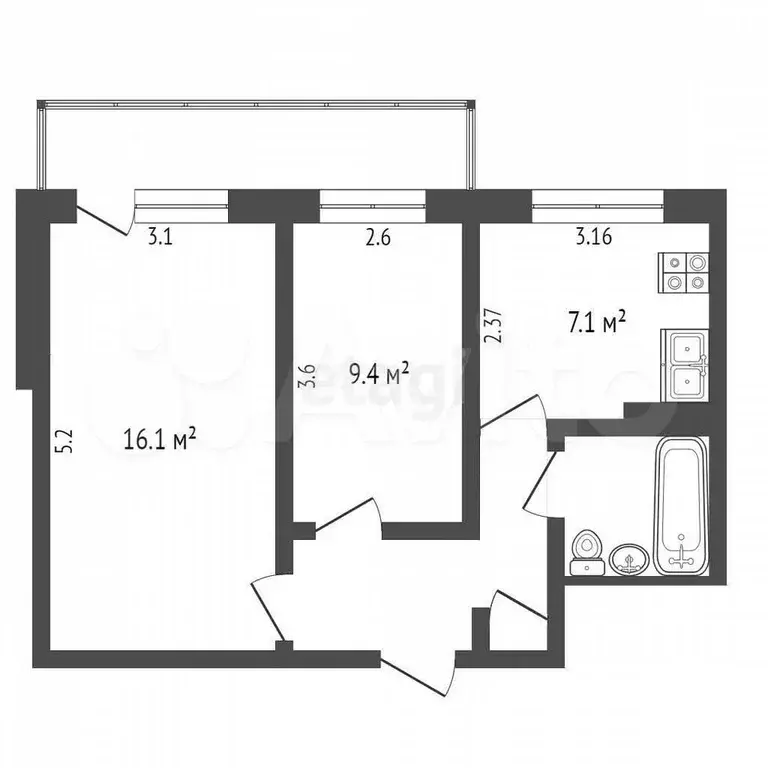 2-к. квартира, 44 м, 8/10 эт. - Фото 0