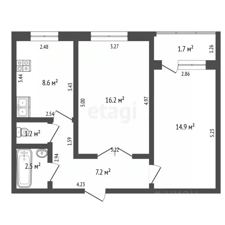 2-к кв. Башкортостан, Стерлитамак ул. Артема, 127 (50.6 м) - Фото 2