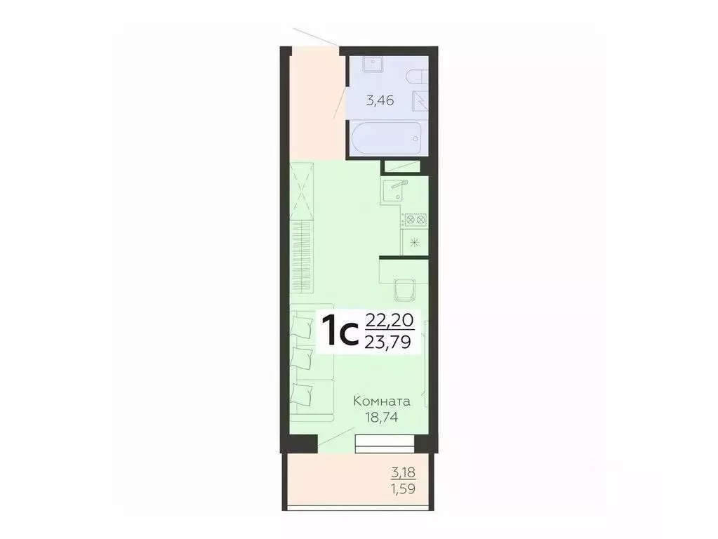 Студия Воронежская область, Воронеж Острогожская ул., 156/2 (23.79 м) - Фото 0