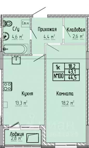 1-к кв. Тверская область, Тверь Атлант жилой комплекс (44.5 м) - Фото 0