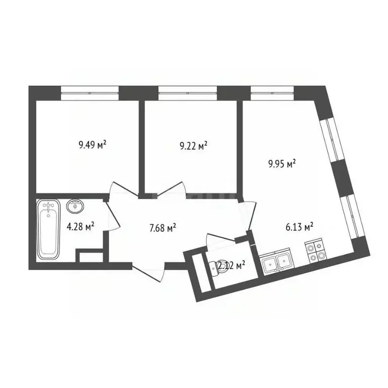3-к кв. Москва № 3 кв-л, 6к1 (49.0 м) - Фото 2