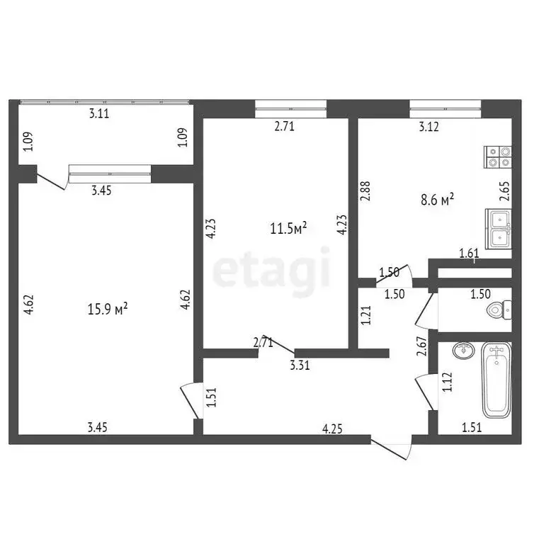 2-комнатная квартира: Тамбов, Мичуринская улица, 151Г (47.9 м) - Фото 0