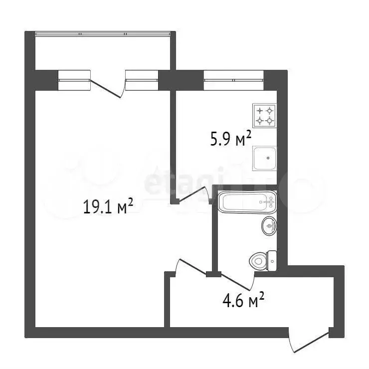 1-к. квартира, 32,4 м, 5/5 эт. - Фото 0