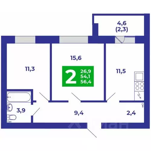 2-к кв. Башкортостан, Стерлитамакский район, Отрадовский сельсовет, с. ... - Фото 1