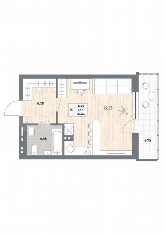 Квартира-студия, 34,8 м, 11/25 эт. - Фото 0