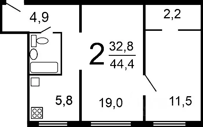 2-к кв. Новосибирская область, Новосибирск Дачная ул., 21/4 (44.0 м) - Фото 1