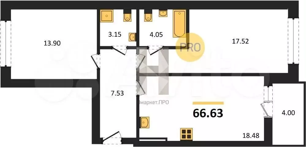 2-к. квартира, 67 м, 4/9 эт. - Фото 1