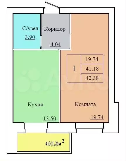 1-к. квартира, 42,4 м, 6/12 эт. - Фото 1