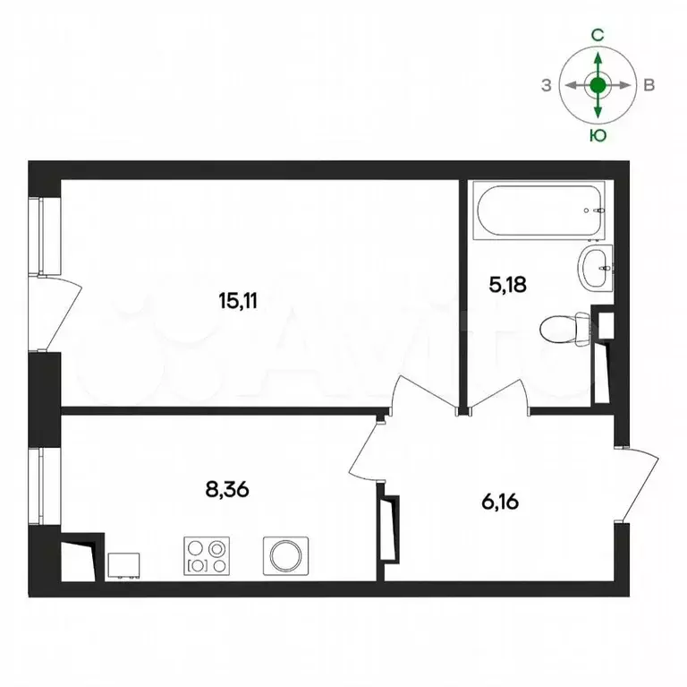 4-к. квартира, 34,8 м, 4/4 эт. - Фото 0