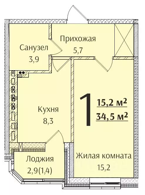 1-к кв. Ростовская область, Батайск  (34.5 м) - Фото 0