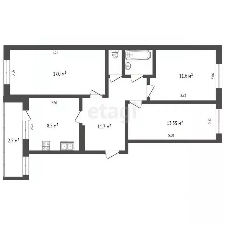 3-к кв. Псковская область, Псков Звездная ул., 4 (66.2 м) - Фото 1
