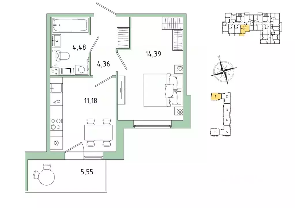 1-к кв. Ленинградская область, Гатчина Въезд мкр,  (36.08 м) - Фото 0