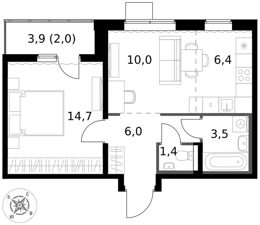 Квартира, 2 комнаты, 44 м - Фото 2