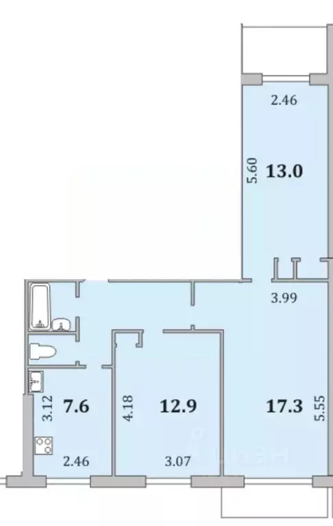 3-к кв. Мурманская область, Мурманск ул. Мира, 21 (60.2 м) - Фото 2
